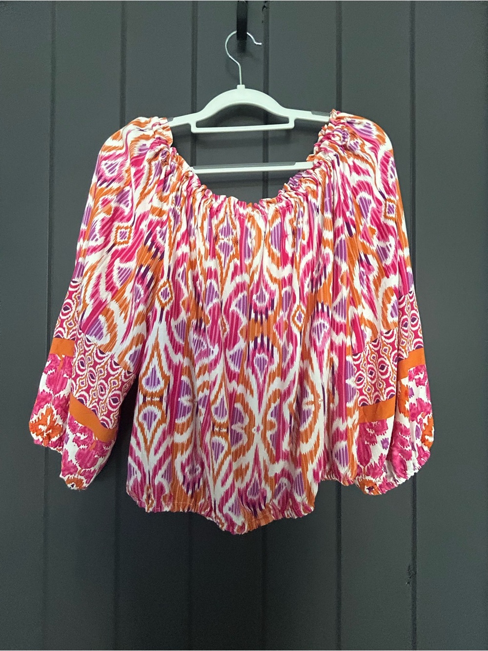 Christian Siriano Pink & Orange & Purple Printed Off-Shoulder